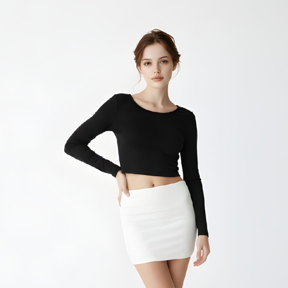 Art Class Black Long Sleeve Ribbed  Crop Top Large Kid‎ 10-12